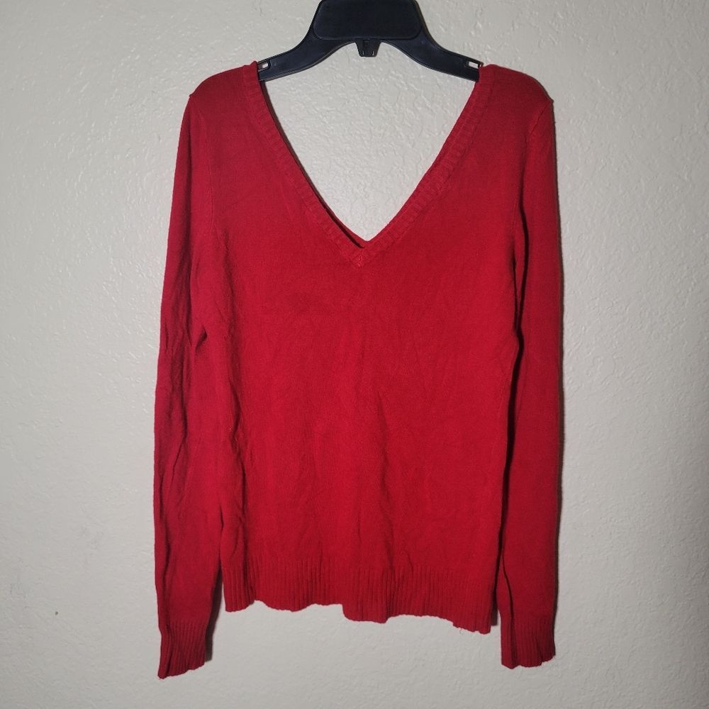 Forever 21 | Vintage Red V Neck Long Sleeve Ribbed Sweater L Y2K Preppy Casual